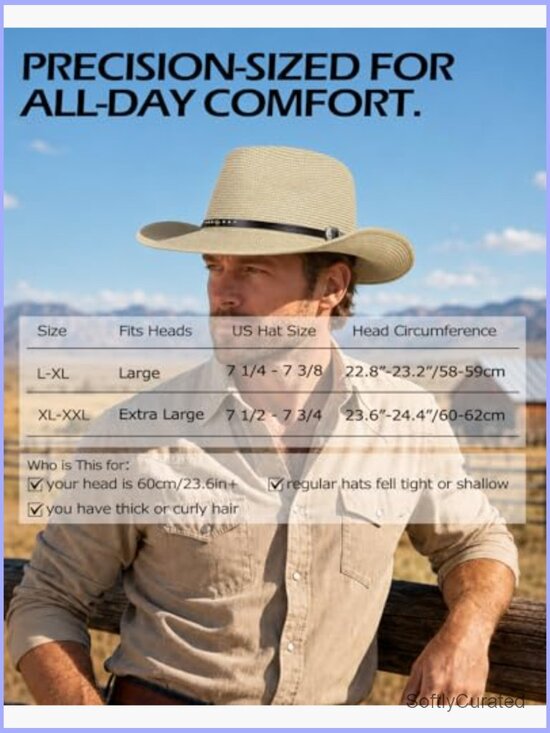 Straw Cowboy Hat with Chin Strap, UPF 50+ Sun Protection, Adjustable Sizing main image 5